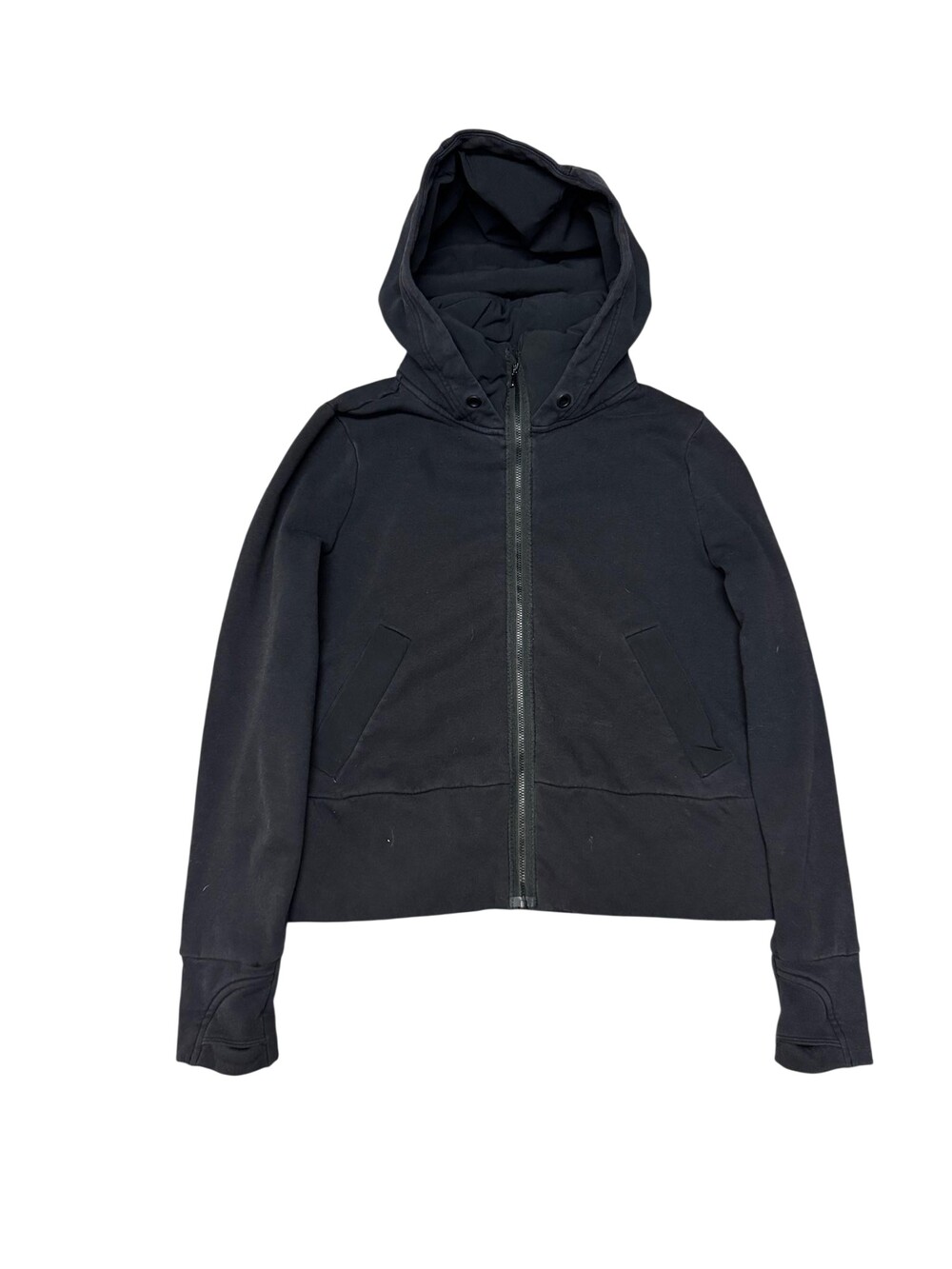 Athleta Hoodie Womens Small Black Fleece Lined Full Zip Jacket Pockets Warm